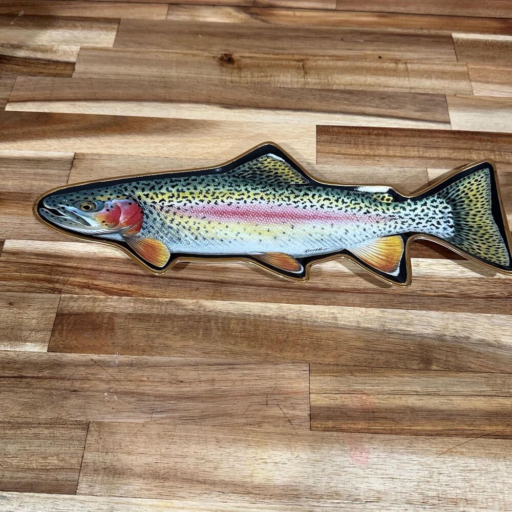 Trophy Rainbow by Robert S. Berry 24 K Gold Ltd Ed Porcelain Trout Shaped Plate